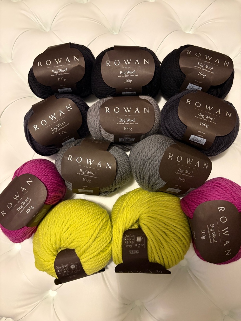 NEW Rowan Big Wool Black Citron Pink Gray (12 skeins) Bulky Yarn